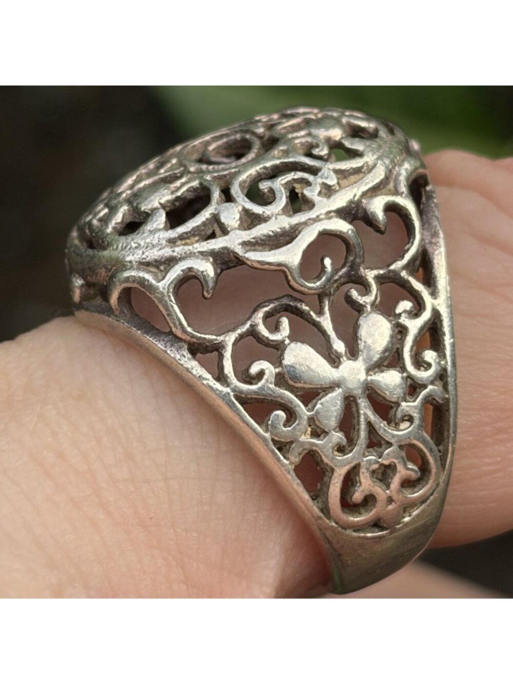 Sterling Silver 6.5 Butterfly Spiral Openwork Dome Statement Ring Boho Vintage - Picture 7 of 16